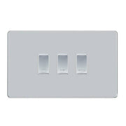 BG Screwless Polished Chrome 3 Gang Engraved Custom Labelled Appliance Grid Switch by British General (BG-SCREWLES-POLISHED-CHROME-CUSTOM-3GANG)