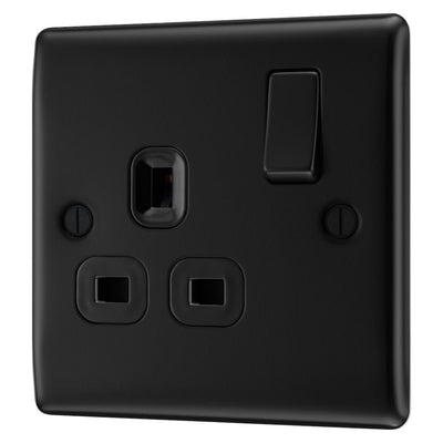 BG Nexus Matt Black 13A Single Switched Socket NFB21B with 25mm Steel Back Box