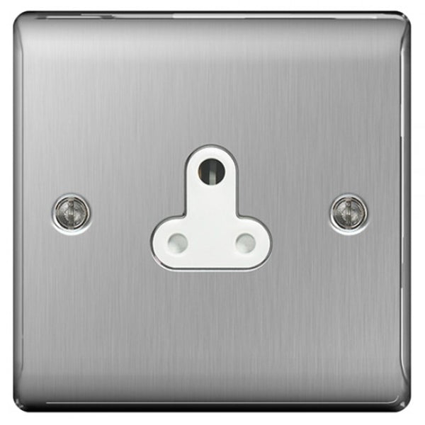 BG NBS29W NEXUS 5A, UNSWITCHED SOCKET ROUND PIN BRUSHED STEEL