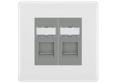 BG Nexus White Moulded 2 Gang RJ45 Data Socket NWMRJ452G Grey Inserts by British General (BG-NWMRJ452G)