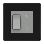BG Matt Black Screwless 2 Gang Custom Switch 1x 2 Way Switch 1x Master Touch Dimmer Grey Inserts by British General (BG-SL-MB-2G-1x-2WAY-SWITCH-1x-MTD-GI)