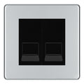 BG Screwless Polished Chrome Double Master Telephone Socket, Screw Terminal - Black Insert
