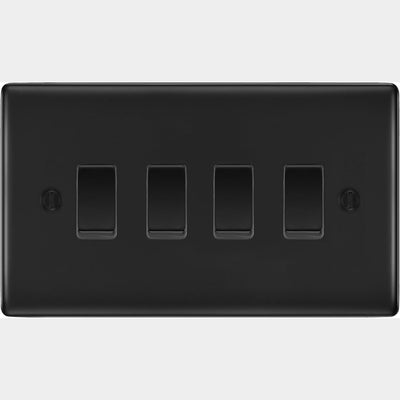 BG Matt Black 4 Gang Switch 1x Intermediate 3X 2 Way Light Switch Custom Grid by British General (BG-NEXUS-MB-4G-CUSTOM-1x-INT-3x-2WAY-SP)