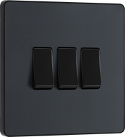 BG PCDMG43B Matt Grey Evolve 3 Gang 20A 16AX 2 Light Switch - Black Insert