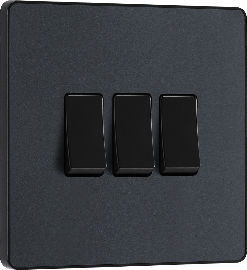 BG PCDMG43B Matt Grey Evolve 3 Gang 20A 16AX 2 Light Switch - Black Insert