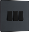 BG PCDMG43B Matt Grey Evolve 3 Gang 20A 16AX 2 Light Switch - Black Insert by British General (BG-PCDMG43B-Shopify-SA_1)