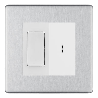 BG Screwless Brushed Steel 20A Secret Key Switch with 20A Double Pole Switch - White Insert