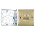 BG Nexus Metal Antique Brass 20A 16AX 2 Way Double Light Switch NAB42 with 25mm Steel Back Box