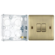 BG Nexus Metal Antique Brass 20A 16AX 2 Way Double Light Switch NAB42 with 25mm Steel Back Box by British General (BG-NAB42+HGS02)