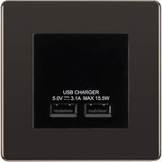 BG Screwless Black Nickel Dual USB Charger 3.1A Output Socket - Black Insert by British General (BG-FBNEMS2+EMUSB3B)