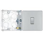 BG Screwless Polished Chrome 20A 16AX 2 Way Single Light Switch FPC12 with 25mm Steel Back Box by British General (BG-FPC12+HGS02)