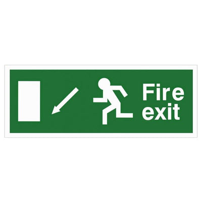Extinguishers & Equipment: White Rigid Plastic EEC Directive Fire Exit Signs Arrow Down by Rainbow (SAFELINCS-RBRPEECD)