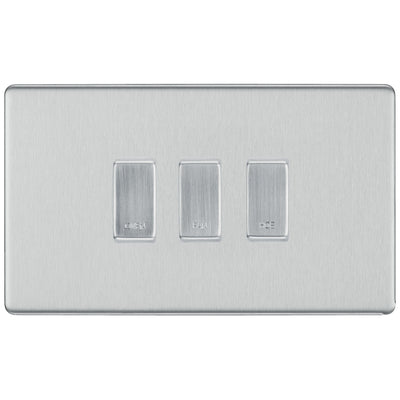 BG Screwless Brushed Steel 3 Gang Engraved Custom Labelled Appliance Grid Switch by British General (Nexus-BS-Screwless-3G)