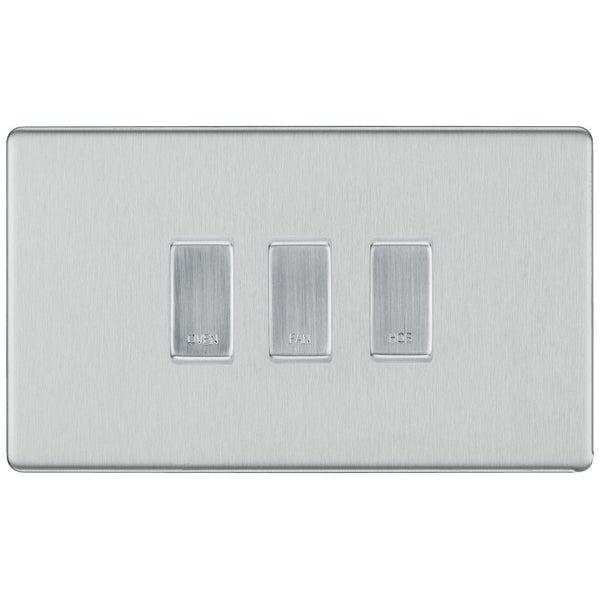 BG Screwless Brushed Steel 3 Gang Engraved Custom Labelled Appliance Grid Switch