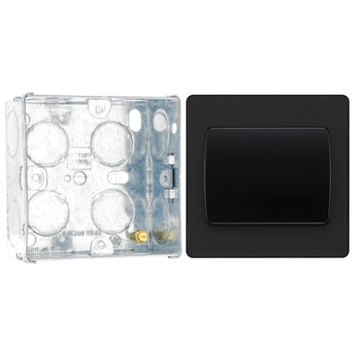 BG Evolve Matt Black 1G Wide Rocker Light Switch PCDMB12WB with 35mm Steel Back Box