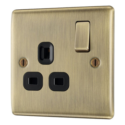 BG Nexus Antique Brass 13A Single Switched Socket NAB21B with 25mm Steel Back Box