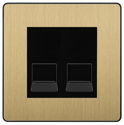 BG Evolve Satin Brass Double RJ11 Telephone Socket PCDCPRJ112 - Black Insert by British General (BG-PCDSBRJ112B)