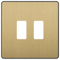 BG RPCDSB2B Evolve Grid Satin Brass 2 Module Square Front Plate - Black Trim