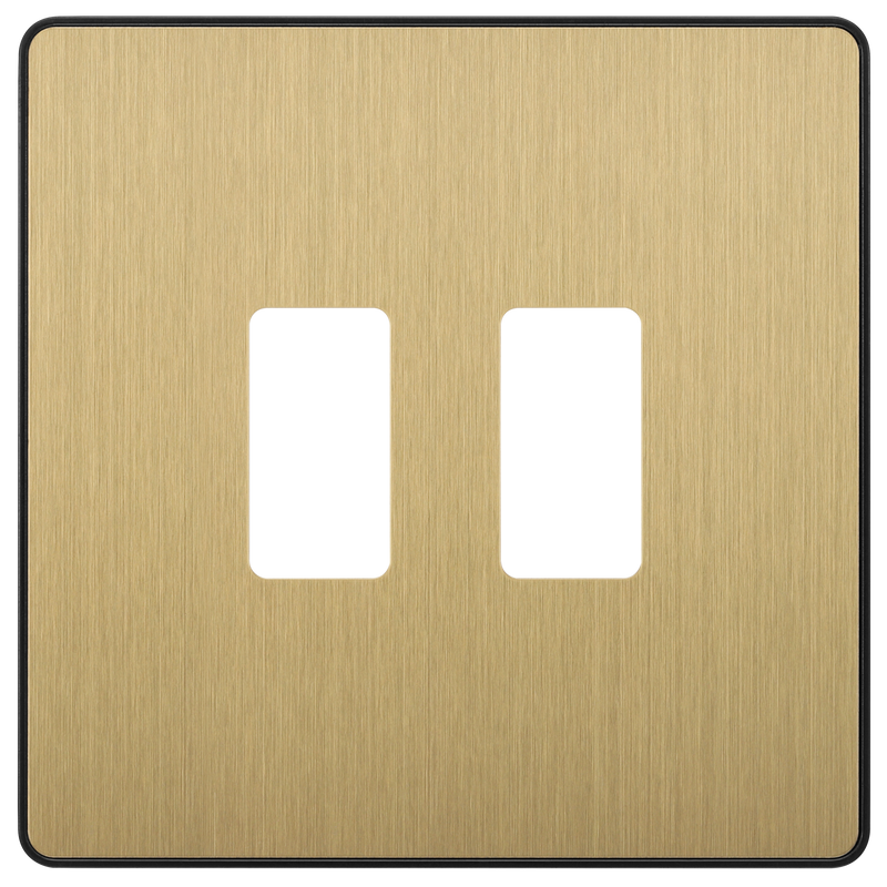 BG RPCDSB2B Evolve Grid Satin Brass 2 Module Square Front Plate - Black Trim