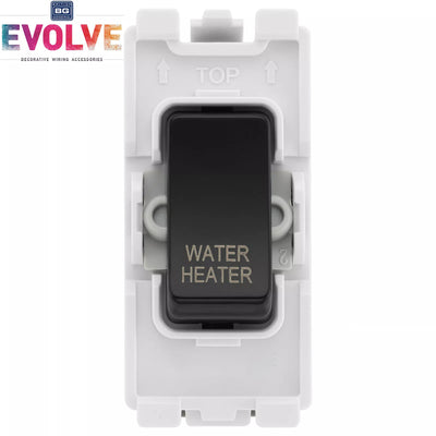 BG Evolve Black RRWHPCDB 20 Amp Double Pole Appliance Grid Switch Labelled Water Heater