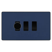 BG Evolve Matt Blue 3 Gang Light Switch 1x Trailing Edge LED Dimmer 2x 2 Way Custom Switch by British General (Evolve-DB-CUSTOM-3GANG-1xDIMMER-2x 2WAY)
