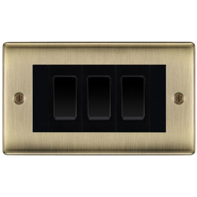 BG Antique Brass 3 Gang Custom Light Switch in Double Format by British General (BG-NEXUS-AB-3G-3X2WAY)