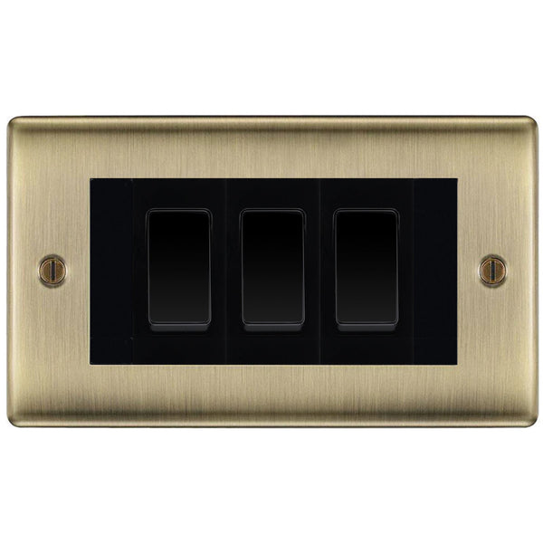 BG Antique Brass 3 Gang Custom Light Switch in Double Format