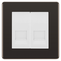BG Screwless Black Nickel Double Secondary Telephone Socket, Screw Terminal - White Insert