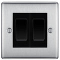 BG Nexus Brushed Steel 2-Gang Light Switch 1x 2-Way + 1x Intermediate – Black Inserts