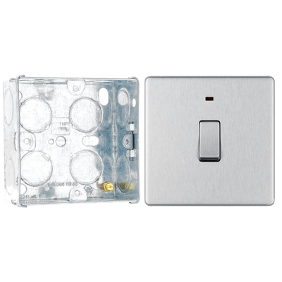 BG Screwless Brushed Steel 20A 2 Pole Neon Switch FBS31 with 35mm Steel Back Box