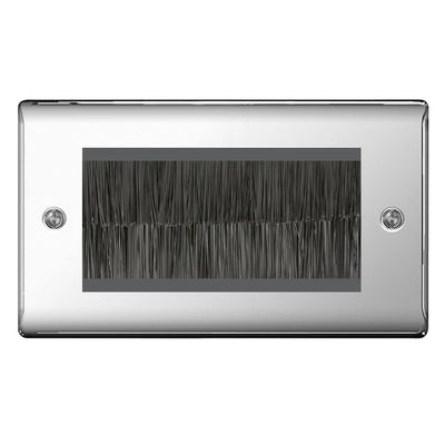 BG Polished Chrome Double 4 Gang Brush Cable Entry Wall Plate Black by British General (BG-NPCEMR4+EMFO-1)