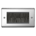 BG Polished Chrome Double 4 Gang Brush Cable Entry Wall Plate Black