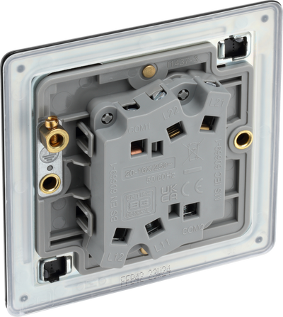 BG Nexus Flatplate Screwless Matt Black Double Light Switch FFB42 20 Amp