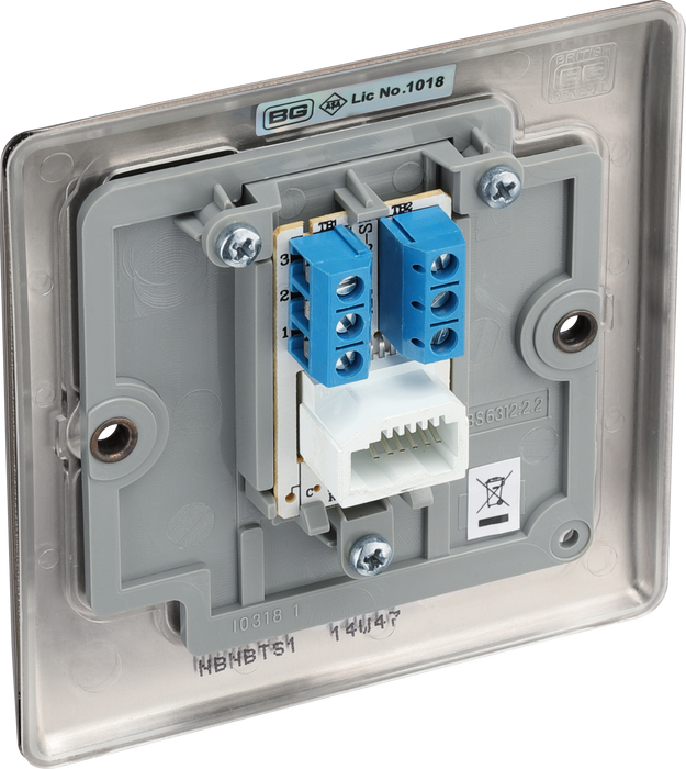  NBNBTS1 Back - This secondary telephone socket from British General uses a screw terminal connection and should be used for an additional telephone point which feeds from the master telephone socket.