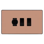 BG Evolve Polished Copper 3 Gang Light Switch 1x Trailing Edge LED Dimmer 2x 2 Way Custom Switch by British General (Evolve-PC-CUSTOM-3GANG-1x-DIMMER-2x-2WAY)