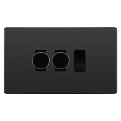 BG Evolve Black Chrome 3 Gang Switch 2x Trailing Edge LED Dimmer 1x Intermediate Custom Grid Switch by British General (BG-Evolve-BC-3G-CUSTOM-2x-Dimmer-1x-INT)