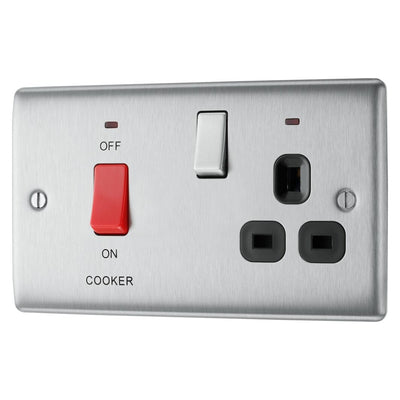 BG Nexus Brushed Steel 45A Switched Socket and Cooker Control Unit NBS70B with 35mm Steel Back Box