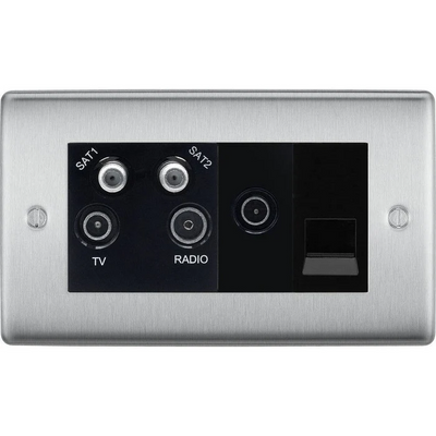 BG Nexus Metal Brushed Steel Quadplex Combination TV Socket NBS69B by British General (BG-NBS69B)