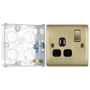 BG Nexus Antique Brass 13A Single Switched Socket NAB21B with 25mm Steel Back Box by British General (BG-NAB21B+HGS02)