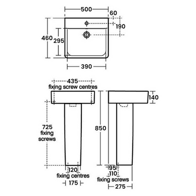 Ideal Standard Concept Cube 500mm Pedestal Basin With Overflow - White - E788101