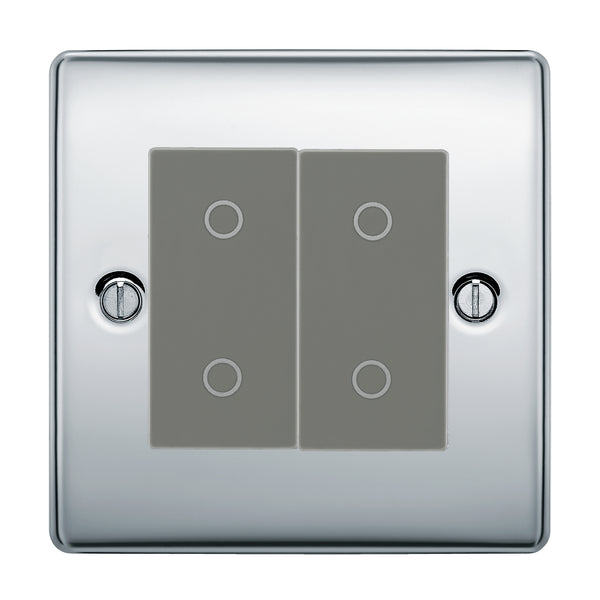 BG Nexus Polished Chrome Double Master Touch Dimmer Switch Grey Inserts