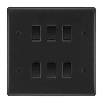 BG Matt Black 6 Gang 2 Way Custom Grid Light Switch with Back Box Included by British General (BG-NEXUS-MB-6G-CUSTOM-LIGHT-SWITCH)