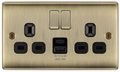 BG NAB22UAC12B Antique Brass Double Socket with USB 12W Type A & Type C USB