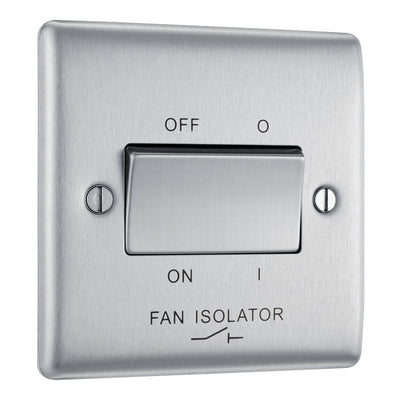 BG NBS15 Metal Brushed Steel 1 Gang 10A 10AX 3 Pole Fan Isolator Plate Switch