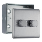 BG Nexus Brushed Steel 2-Way Double Trailing Edge Push Dimmer & Surface Pattress Back Box by British General (BG-NBS82+MC501)