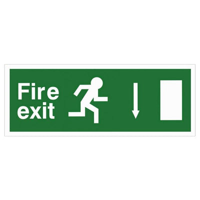 Extinguishers & Equipment: White Rigid Plastic EEC Directive Fire Exit Signs Arrow Down by Rainbow (SAFELINCS-RBRPEECD)