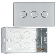BG Screwless Polished Chrome 200W 2 Way Triple Trailing Edge Dimmer Switch FPC83 with 35mm Steel Back Box