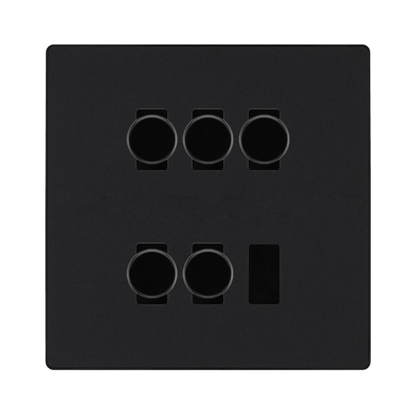 BG Evolve Matt Black 5 Gang Trailing Edge LED Dimmer Light Switch 2 Way Custom Switch