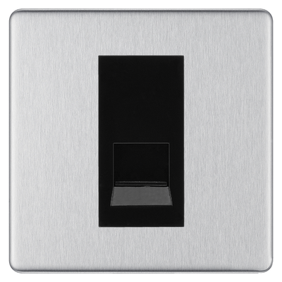 BG Screwless Brushed Steel Single Master Telephone Socket, Screw Terminal - Black Insert by British General (BG-FBSBTMS1B)