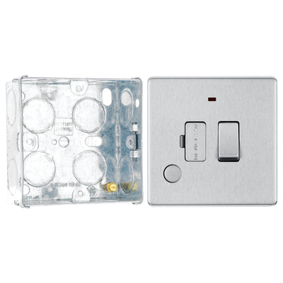 BG Screwless Brushed Steel 13A Switched Spur + Neon + Flex Outlet FBS53 with 35mm Steel Back Box